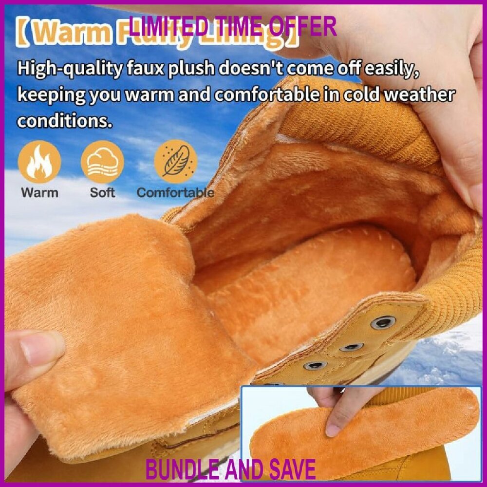Women's Waterproof Winter Hiking Boots Fur Lined Ankle Booties Non-Slip - Picture 2 of 7